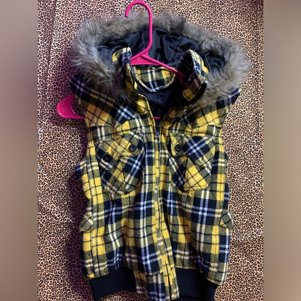 yellow plaid sweater vest